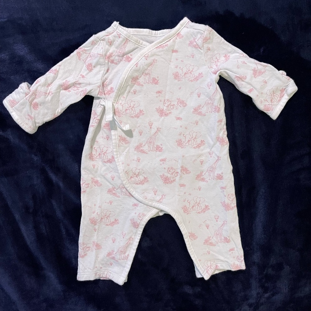 Janie and Jack Baby Safari Pink & White Wrap Onesie (0-3 Months)